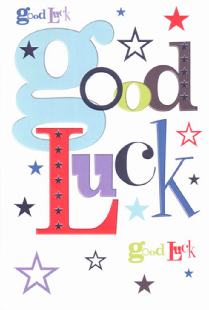 This luck-themed card feels like a quiet cheer from a close friend, designed with a playful elegance that wouldn't look out of place beside a fresh bouquet on a kitchen table near Manor House. Across a bright, unmarked white background, the words Good Luck are arranged in loosely stacked lines, the letters each dressed in their own distinct style. There's a wide, pastel-blue letter that instantly draws the eye, standing alongside slender black strokes that add a hint of sophistication, while confident red characters, mossy green curves, and deep violet accents lend warmth and depth. Together, they create a colourful rhythm, like mixed stems carefully placed so no shade overpowers another. Around the typography, a sprinkling of stars cascades across the card-inky navy, dusky indigo, clear sky-blue, gentle lavender, and muted lime tones. Some stars appear bold and solid, others more faded and dreamy, giving the impression of layers of starlight drifting across the design, reminiscent of looking up from a quiet street off Seven Sisters Road. The card's surface appears smooth and slightly matte, the kind that glides under your fingertips while still feeling robust, like a high-quality greeting chosen thoughtfully rather than in haste. Generous white space frames both words and stars, giving the layout a contemporary, uncluttered feel, almost like a gallery print rather than a simple card. It carries a sense of friendly, heartfelt hope, perfect for someone about to start a new job in the City, sit important exams, or move into a first flat around Finsbury Park. Crafted with the same eye for balance and personality that we bring to floral designs at Flowers Manor House, this card visually expresses belief, support, and a gentle nudge of courage.