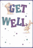 With joyful energy, this get well card scene radiates encouragement and optimism, like the care extended by a local Manor House florist. Two adorable illustrated companions-a teddy bear perched atop 'Get' and a lively puppy cradling 'Well'-bring the bold, colourful letters to life. Indigo and teal hues paint the message in cheerful vibrancy against a soft cream backdrop, reminiscent of flower arrangements waiting for delivery near the Manor House Tube. Flecks of twinkling stars in blues and purples dance across the card, imbuing the image with a sense of magical hopefulness akin to finding fresh petals on a morning walk through local parks. The bear's fluffy fur and the puppy's velvety ears are rendered with such realism that one can almost feel their comforting touch. More than just a card, the design is an emotional salve-crafted to send sincere warmth and gentle healing to any friend or family member on the mend in Manor House or the surrounding area.